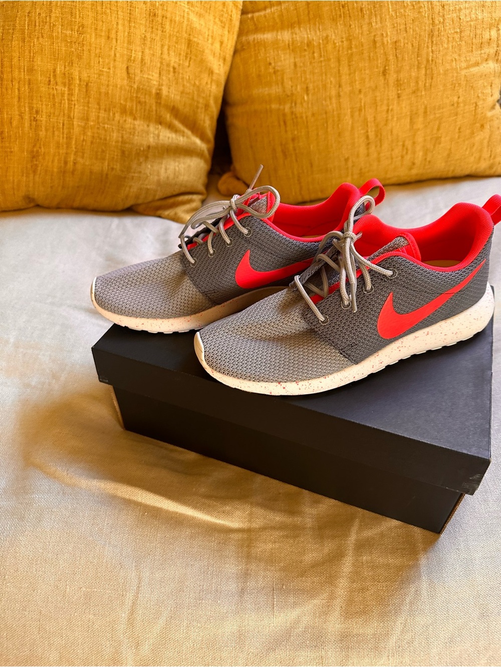 Nike Gray Mesh Sneakers with Orange Redish Swoosh